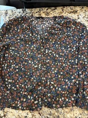 DownEast Navy Floral Button-Down Shirt with Multicolor Bouquet